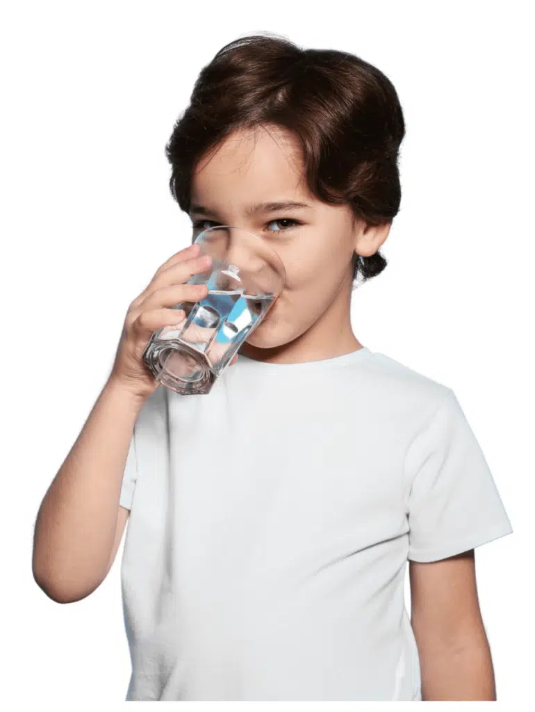 A boy drinking clean purified water